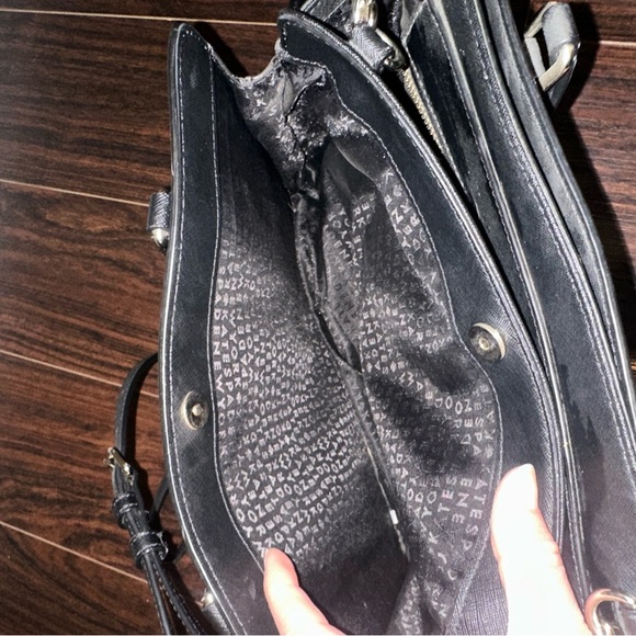 KATE SPADE Saffiano Black Leather Medium Square Tote Bag Purse - Picture 10 of 14